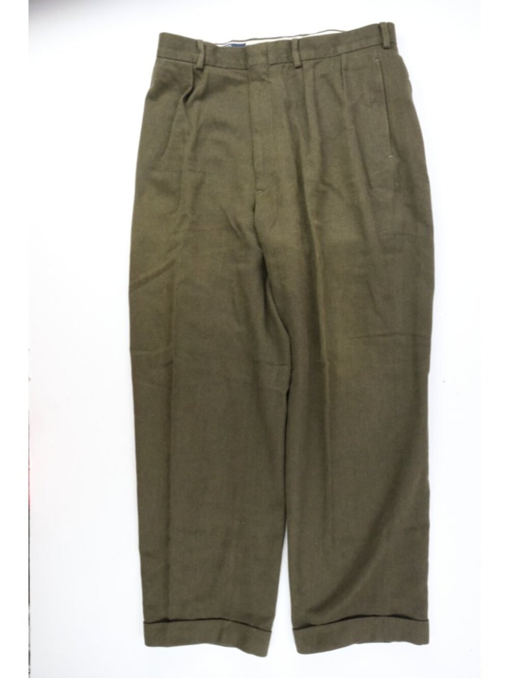 Vintage Polo Ralph Lauren Pants Mens 34x30 Olive Double Pleated Trousers Cuffed